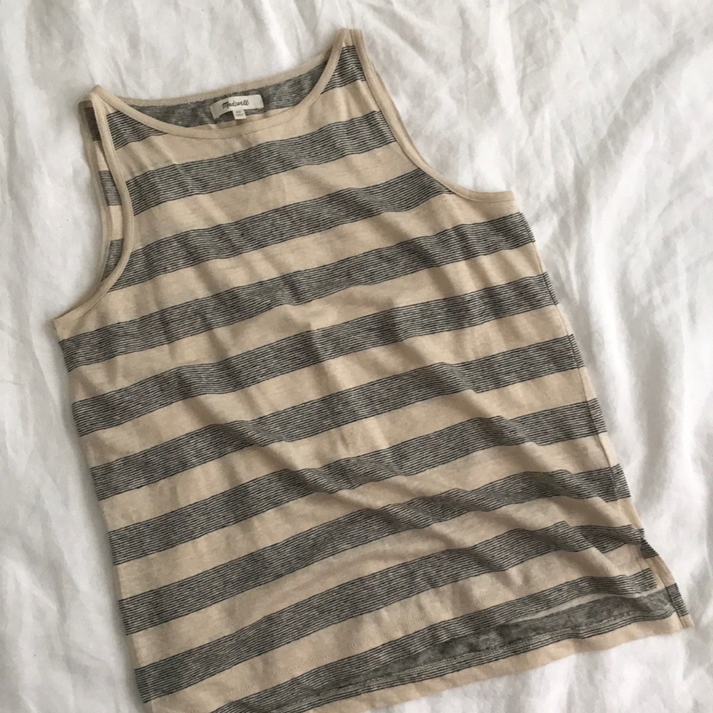Madewell Linen Boat Neck Striped Tank Top XS